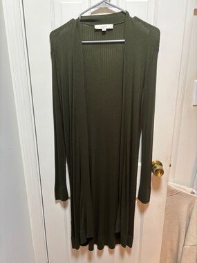 LOFT Olive Open-Front Long Ribbed Cardigan